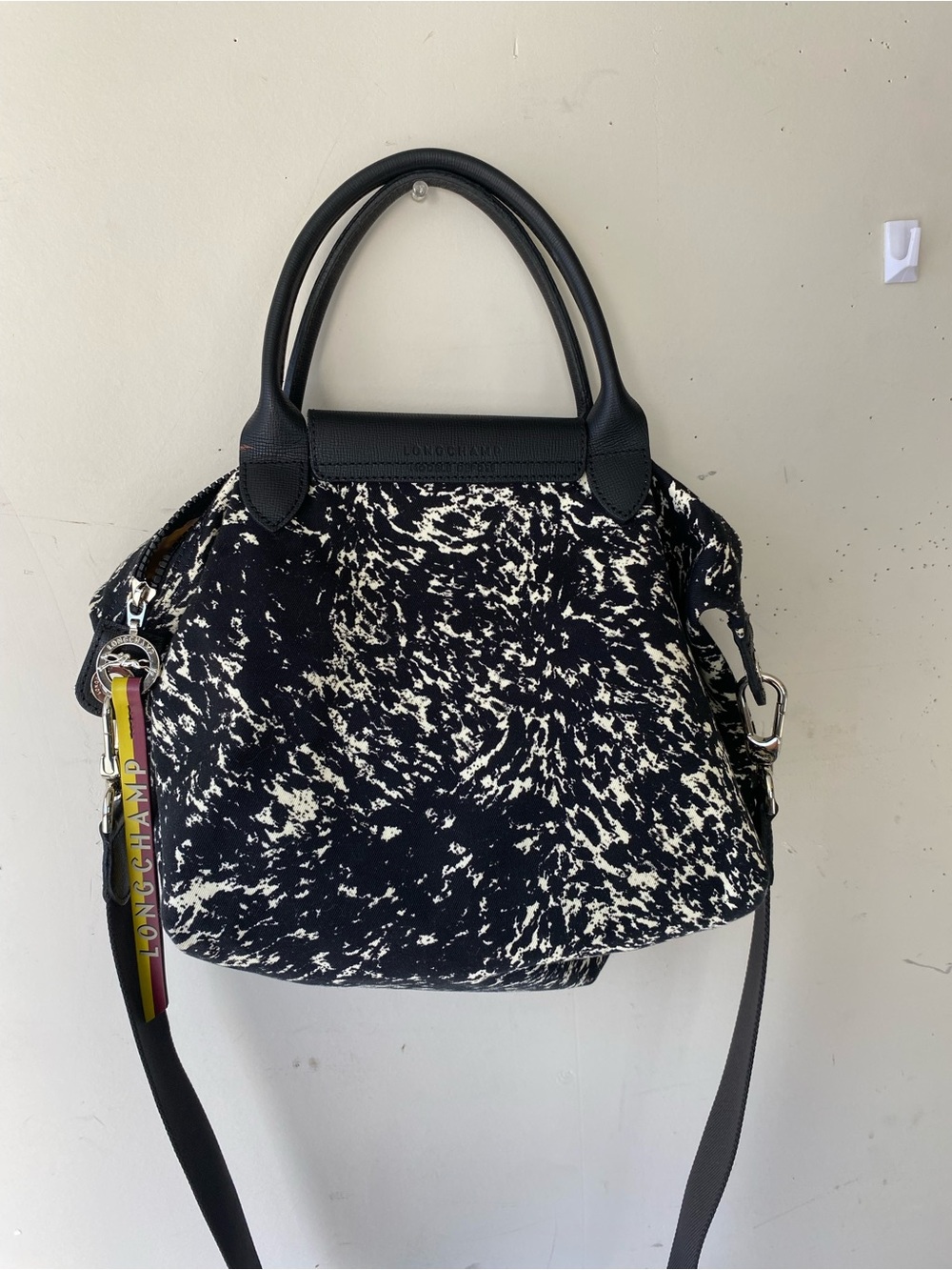 Longchamp Le Pliage Appaloosa Black White Coated Canvas Crossbody Bag Small - Picture 6 of 15